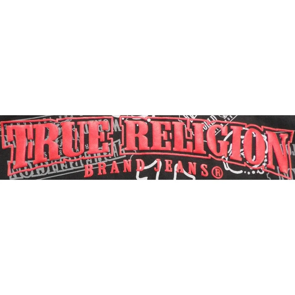 NWT True Religion Ticket Hoodie Men S Black AOP Pullover Graphic Streetwear Logo